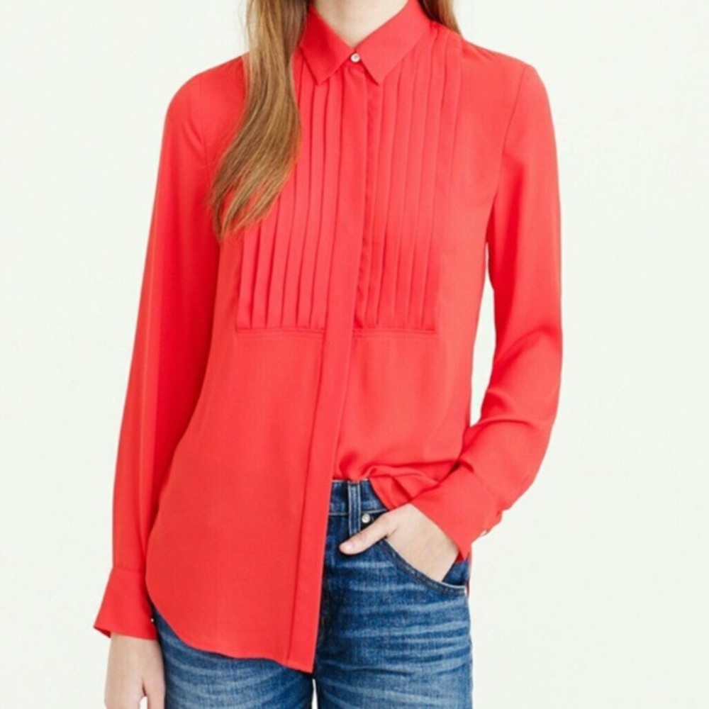 J. Crew Red Drapey Tuxedo Blouse Sz 6